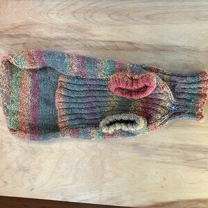 Hand Knit Multi-color Dog Sweater Turtleneck S/M